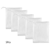 Five white mesh net bags for bulk soap or shower use