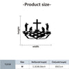 A black metal cross silhouette is shown with dimensions for a product size.