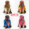 Four women's square paisley print scarves in various colors and patterns displayed on a white background.