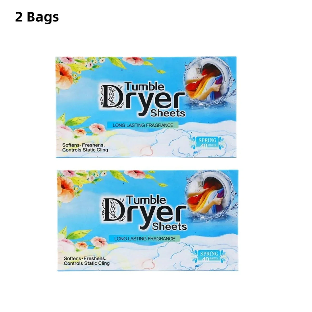 Zwei Pakete Trockenwaschbeutel mit klarem Plastikbeutel, der die Beutel enthält