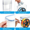 Instructions showing how to split boxes, place desiccant packs, label filament, and mark boxes for airtight storage.