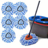 Set of five blue replacement mop heads for a two-tank spin mop system.