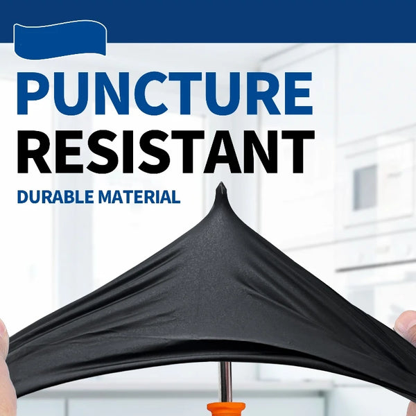 Black puncture resistant durable material umbrella or canopy being held.