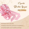 Pink silk double layer hair bonnet with a satin ribbon shown against a light background.
