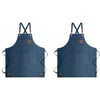 Dark blue oil-proof canvas apron with straps and utility pockets