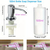 A silver stainless steel liquid soap dispenser bottle with a pump and a white plastic base.