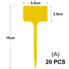 Yellow T-shaped plant markers with a 5.5cm wide head and a 15cm long stem, sold in a pack of 20.