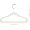 A beige velvet hanger with a metal hook and a curved shape for clothing.