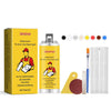 A yellow can of Jakehoe multifunctional tile stone crack repair agent with a dispenser and a set of applicator tools.