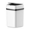 A white automatic touchless sensor trash can with a black lid.