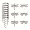 A set of silver dragonfly shower curtain hooks featuring various sizes and designs.