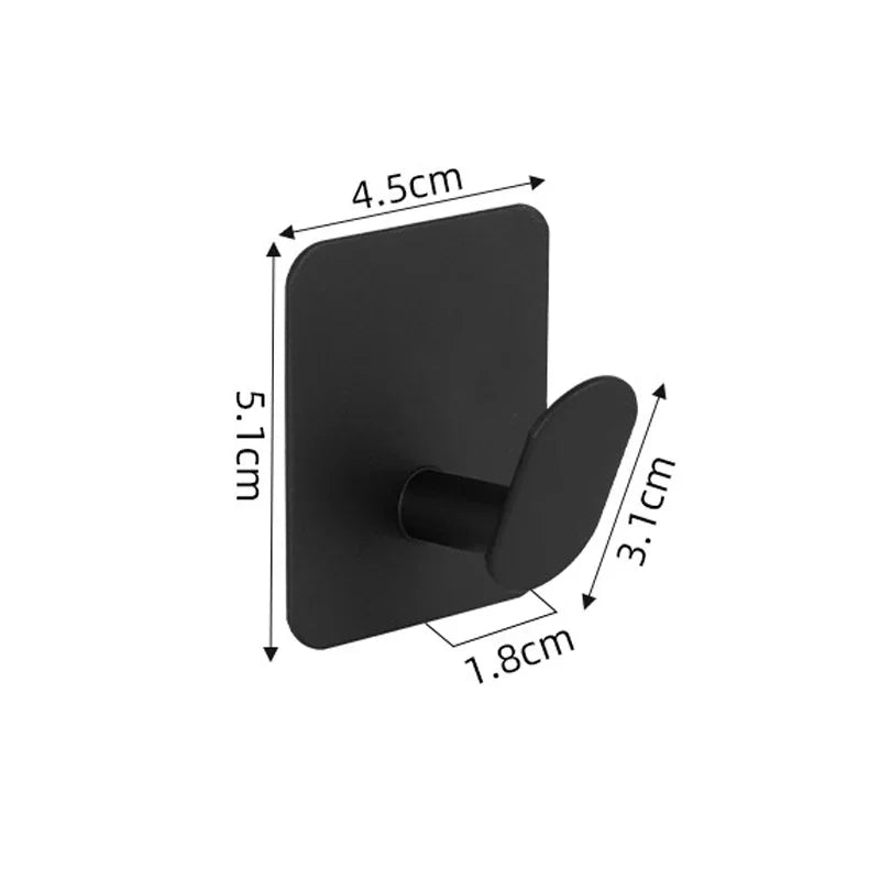 A black stainless steel adhesive hook with a curved shape, shown from the side.