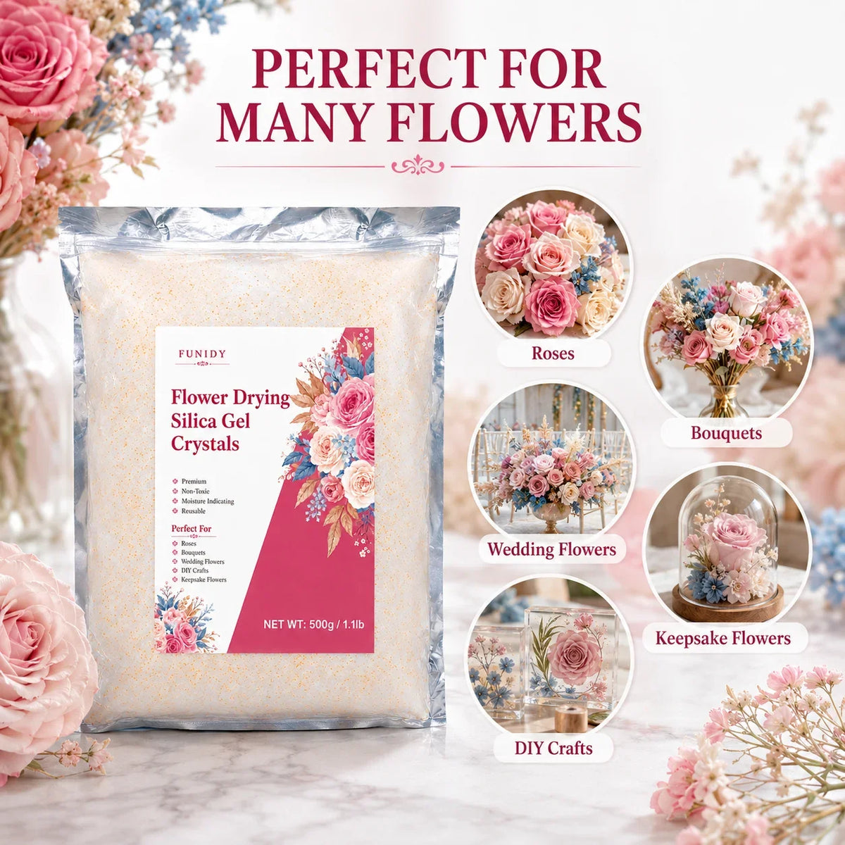 Bag of Flower Drying Silica Gel Crystals perfect for many flowers and DIY crafts