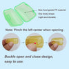 A set of clear green and yellow reusable toothbrush head covers with a buckle design for protection and easy use.