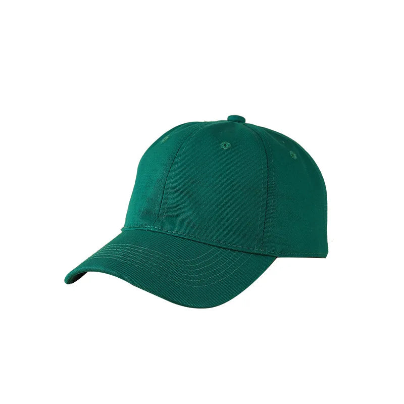 A dark green customizable cotton baseball cap shown from the side.