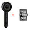 A black high pressure shower head and a matching single-handle shower mixer tap are shown with a red plus sign.