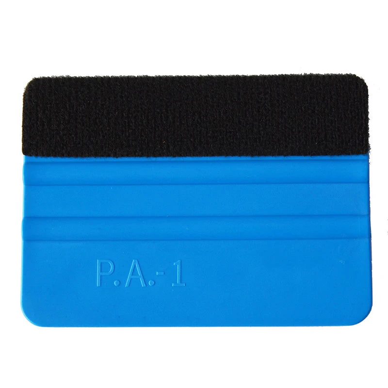 A blue plastic squeegee with a black suede felt pad, labeled P.A-1.