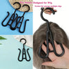 A set of black plastic wig hangers designed for storage and hanging wigs on hair