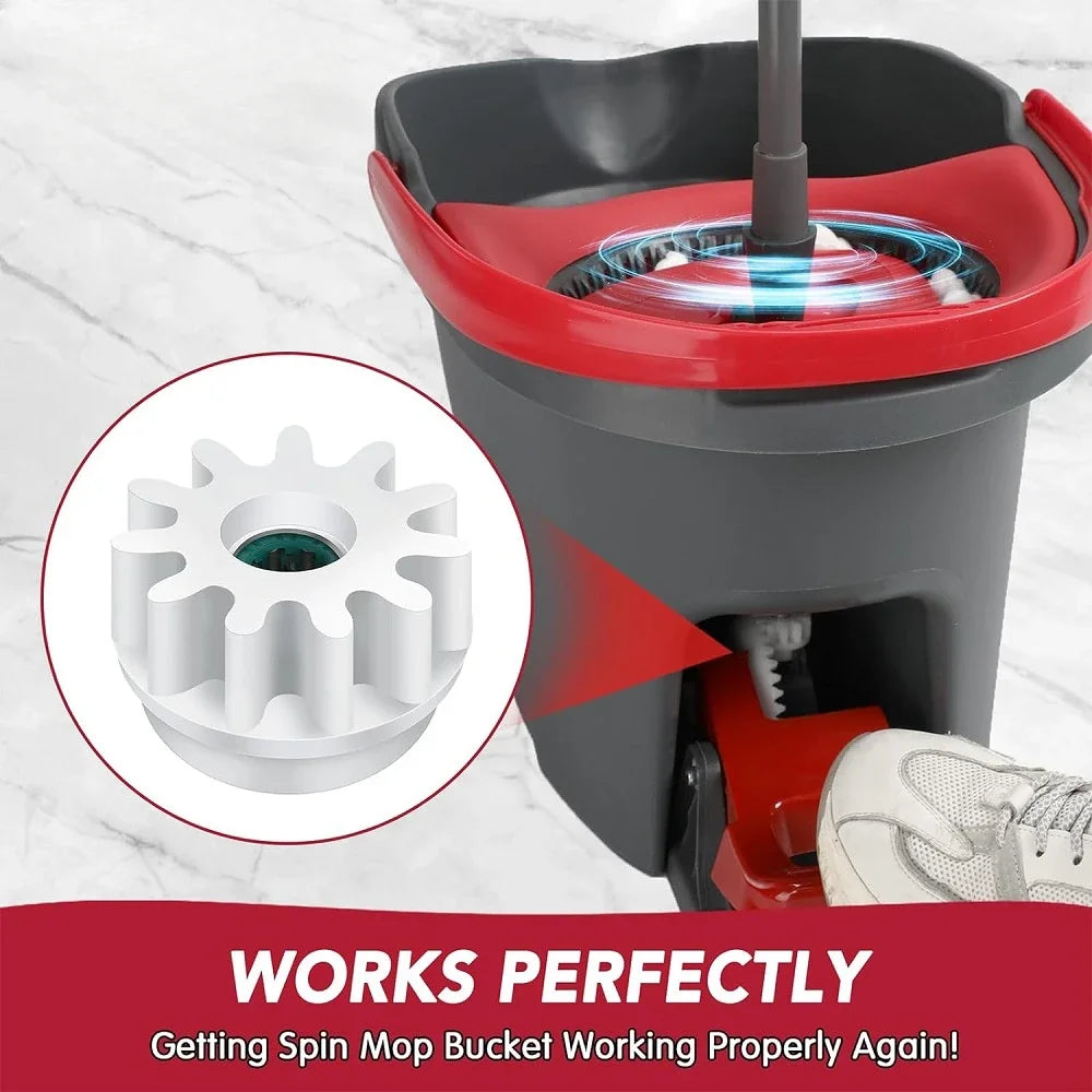 Replacement gears for a spin mop bucket showing a white gear inside the mechanism.