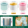 Silicone ice cube mold set with light blue, yellow, and pink colors shown alongside examples of ice cubes.
