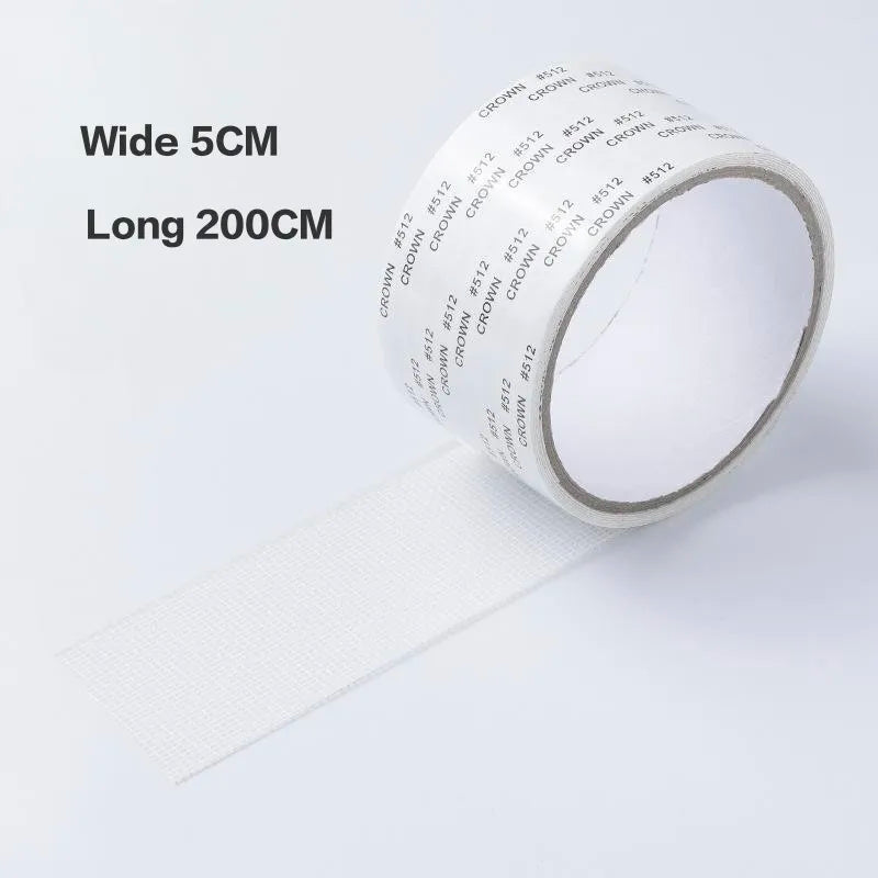 Roll of white heavy duty waterproof window screen repair tape with a wide 5cm and long 200cm measurement.