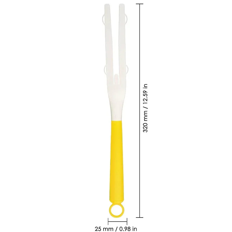 Recambio de plumero desechable amarillo con mango blanco y aro de metal.
