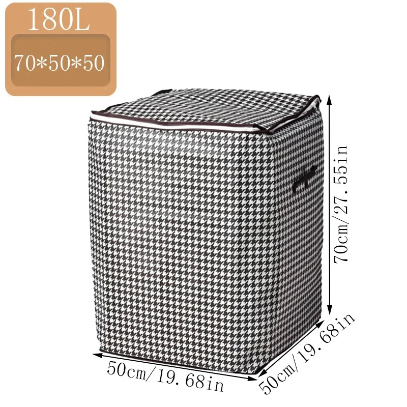 A rectangular checkered fabric storage bag with dimensions 70x50x50 cm.