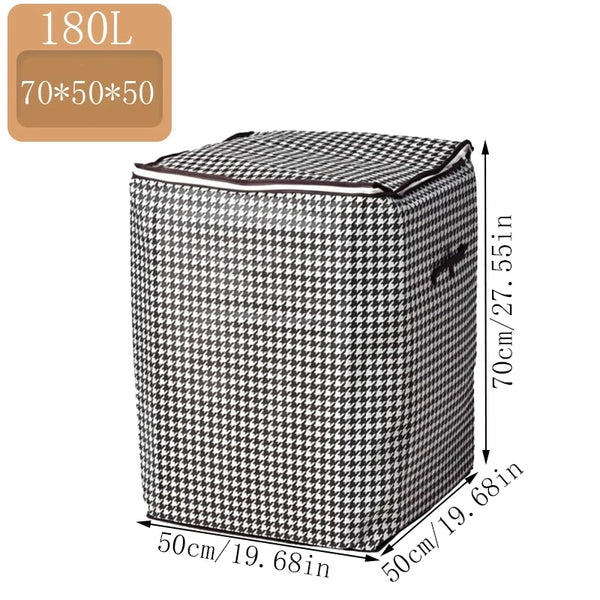 A rectangular checkered fabric storage bag with dimensions 70x50x50 cm.