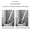 A disposable toilet cleaning brush with a white handle and blue grip is shown being easily replaced on a toilet.