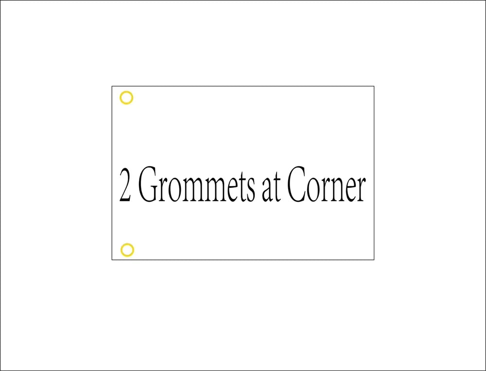 A rectangular card with the text 2 Grommets at Corner