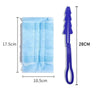 A purple electrostatic duster refill with a long handle and blue cleaning cloth.