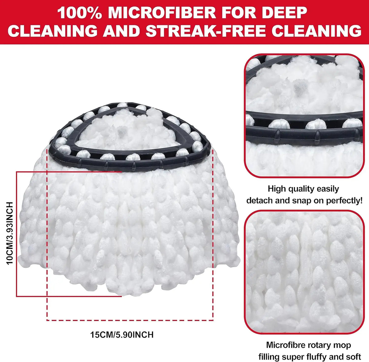 White microfiber rotary mop filling for deep cleaning and streak-free results