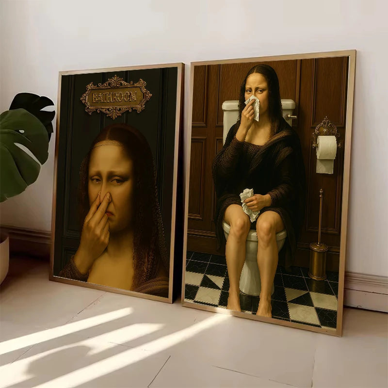 A framed print featuring a dark portrait of a woman with long hair and a dramatic expression.