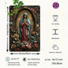 Placa de arte de aluminio vintage con la Virgen de Guadalupe y detalles florales