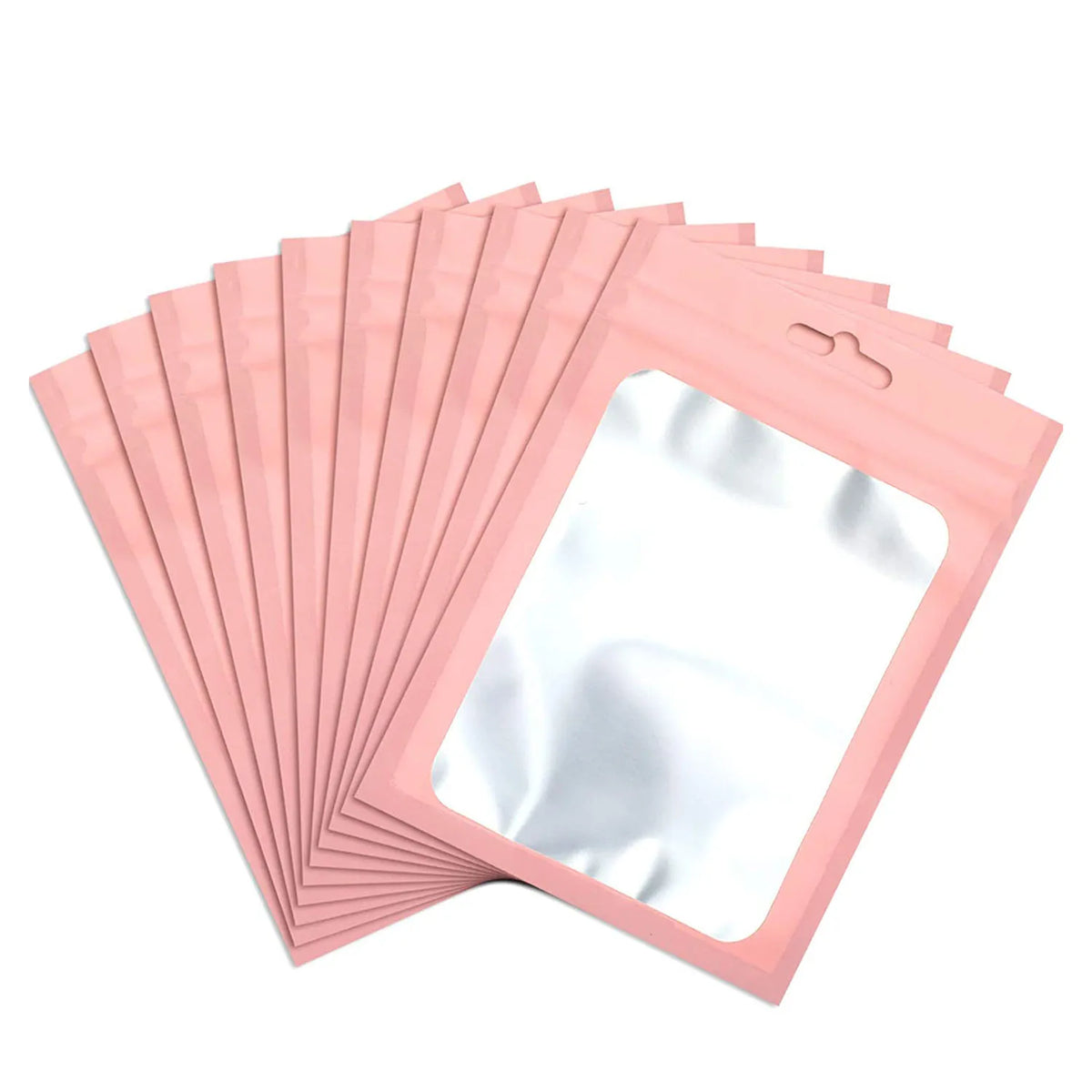 A stack of pink jewelry display pouches, showing a square mirror-like insert.