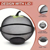 Black mesh fruit basket with lid and anti-rust iron material for kitchen storage