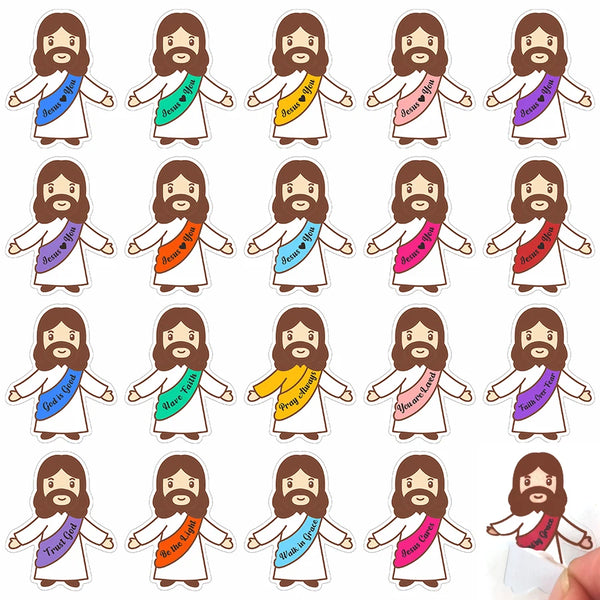 A collection of inspirational faith quote stickers featuring a bearded man and various scripture verses.