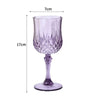 A clear purple plastic champagne flute with a stem and foot.