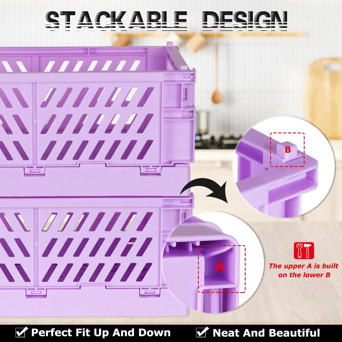 Foldable Plastic Storage Baskets (Set of 2)