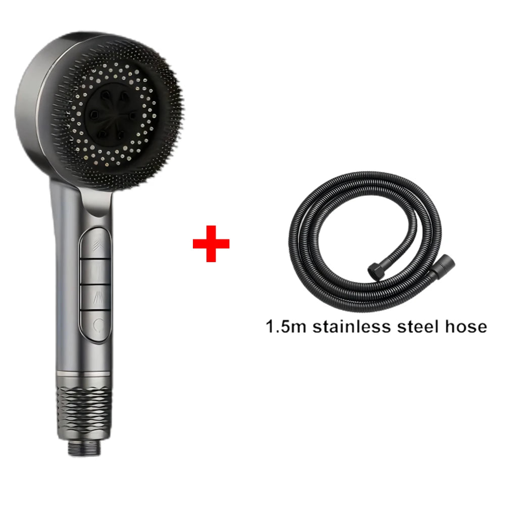 A silver shower head and a 1.5m stainless steel hose are shown with a plus sign.