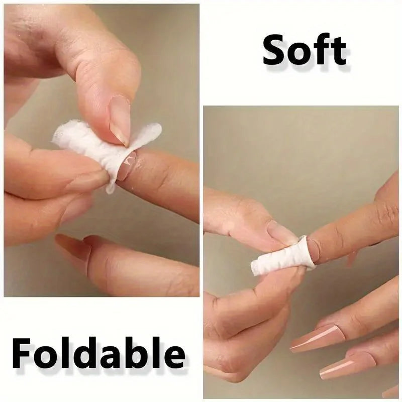 Close-up images showing soft and foldable cotton pads used for nail and gel polish removal.