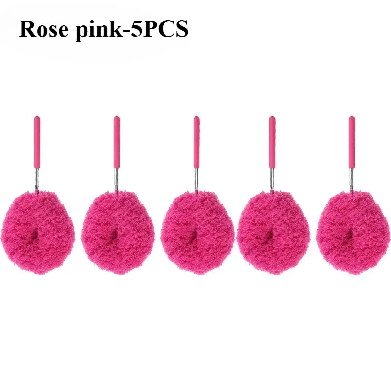 Five rose pink extendable microfiber dusters with pink handles