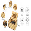 A wooden music box featuring a sunflower design, showcasing various features like laser engraving and beautiful rotation.