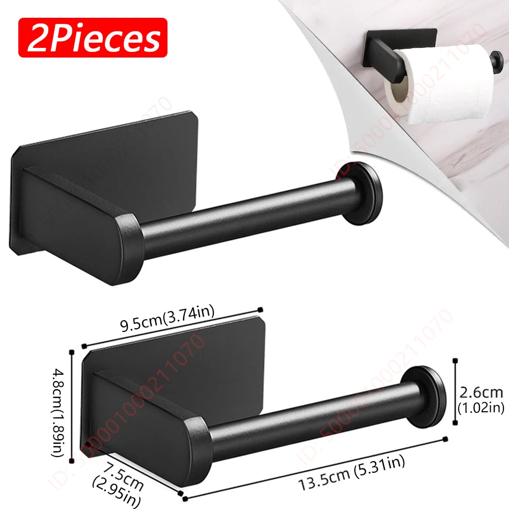 A black stainless steel adhesive paper dispenser rack with a mounting bracket and a rod.