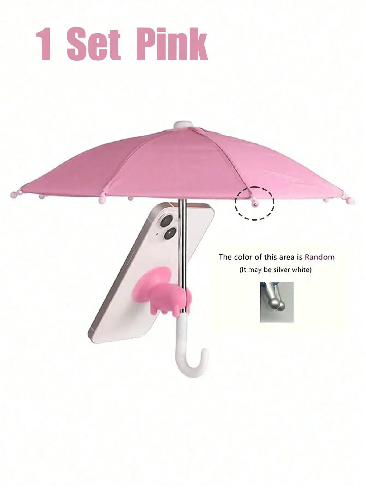 A pink umbrella shade is shown above a smartphone, demonstrating the color of the area.