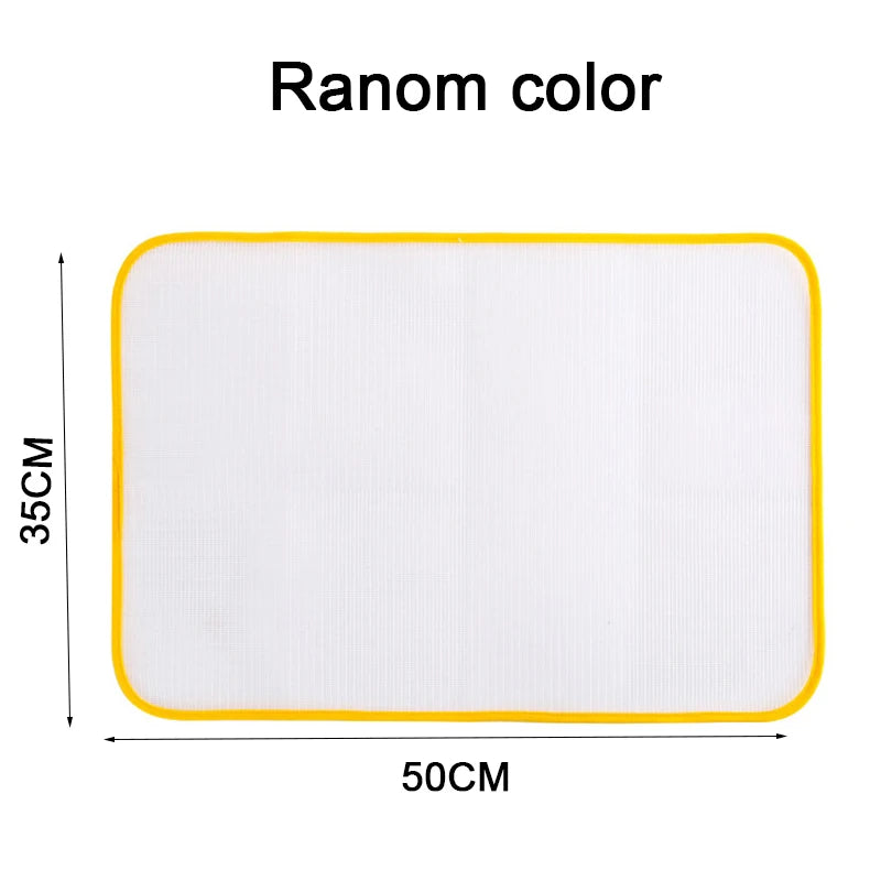 White ironing protection mesh pad with yellow trim, measuring 50cm by 35cm.