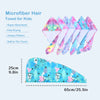A set of colorful microfiber hair towels for kids, featuring a unique pattern and soft texture.