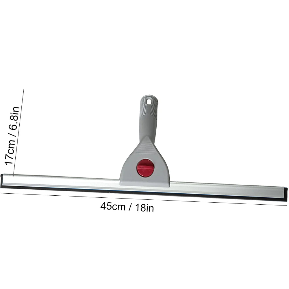A silver glass cleaning squeegee with a gray handle and a 45cm length.