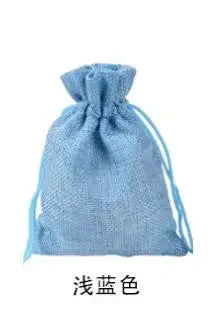 Hellblaue handgefertigte Jute- und Leinen-Geschenktasche