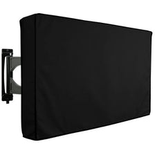 Cubierta impermeable negra para TV exterior con herrajes de montaje.